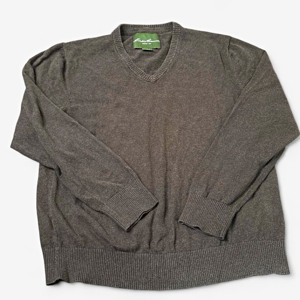 VTG Eddie Bauer Size L Brown V-Neck Sweater Mens Grandpacore Dark Academia Indie